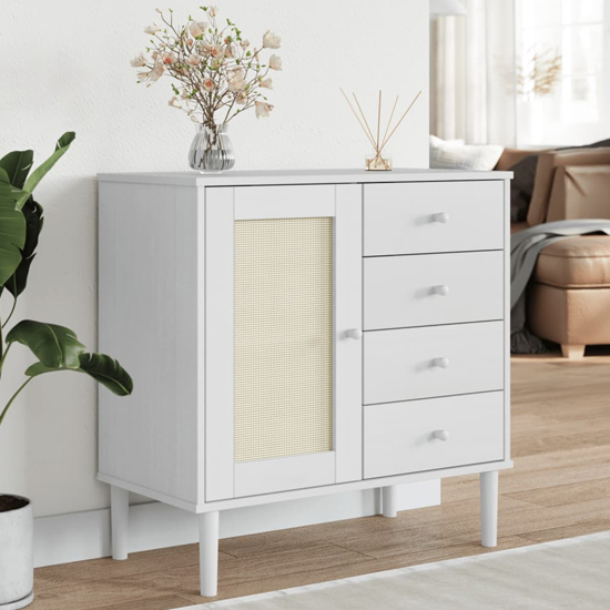 Read more about Fenland wooden sideboard with 1 door 4 drawers in white
