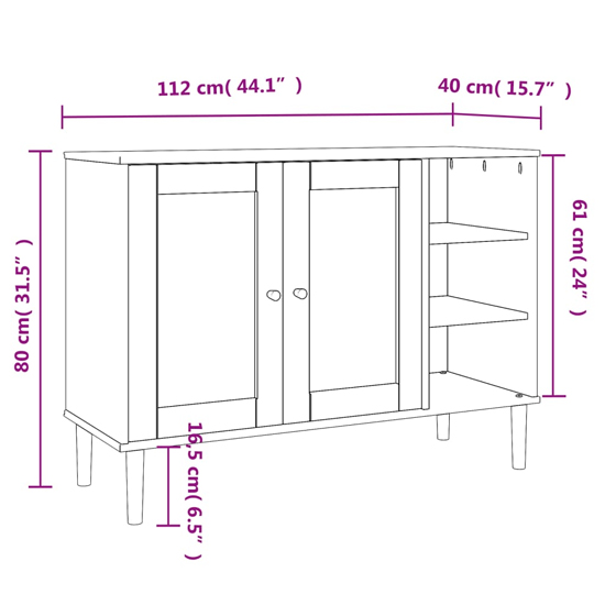 Fenland Wooden Sideboard With 2 Doors 3 Shelves In Black