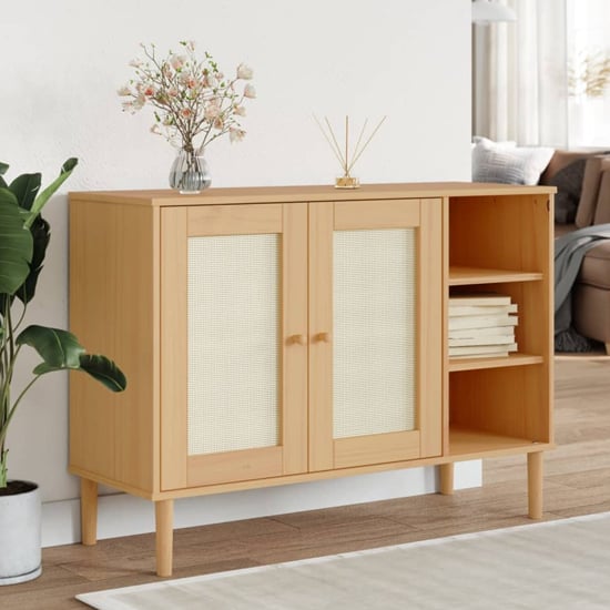 Product photograph of Fenland Wooden Sideboard With 2 Doors 3 Shelves In Brown from Furniture in Fashion