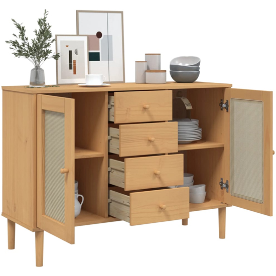 Fenland Wooden Sideboard With 2 Doors 4 Drawers In Brown