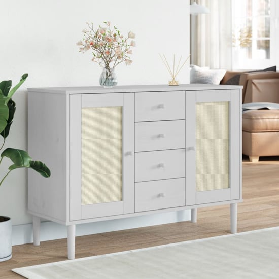 Fenland Wooden Sideboard With 2 Doors 4 Drawers In White