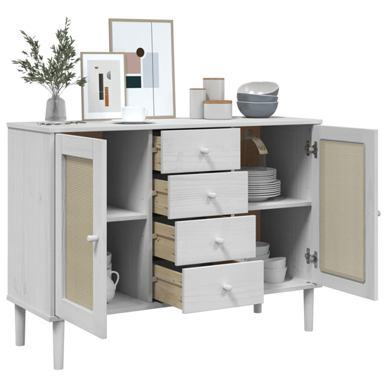 Fenland Wooden Sideboard With 2 Doors 4 Drawers In White