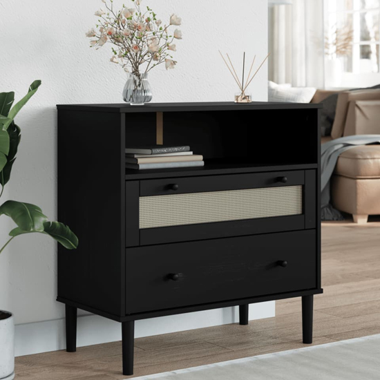 Read more about Fenland wooden storage cabinet with 2 drawers in black