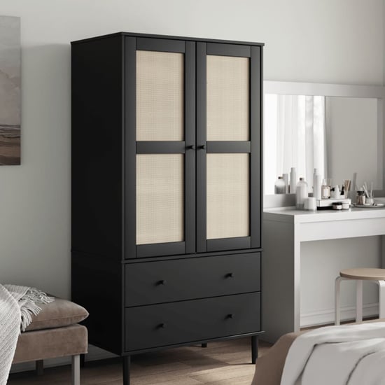 Read more about Fenland wooden wardrobe with 2 door 2 drawer in black