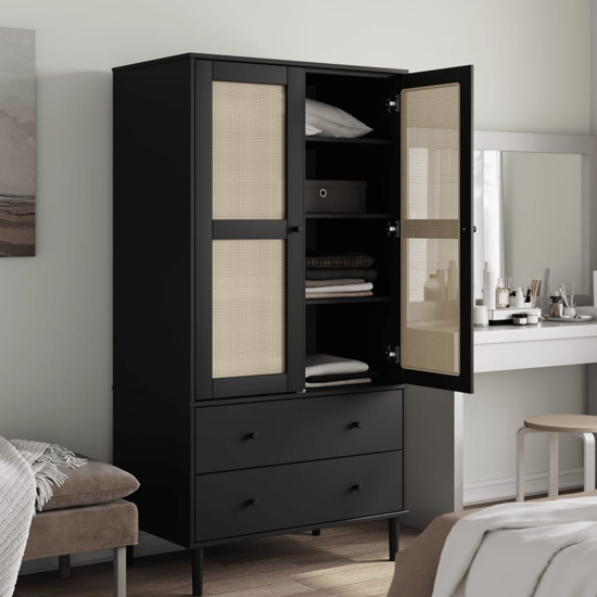 Fenland Wooden Wardrobe With 2 Door 2 Drawer In Black