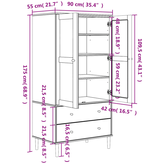 Fenland Wooden Wardrobe With 2 Door 2 Drawer In Black