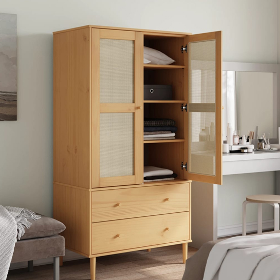 Fenland Wooden Wardrobe With 2 Door 2 Drawer In Brown