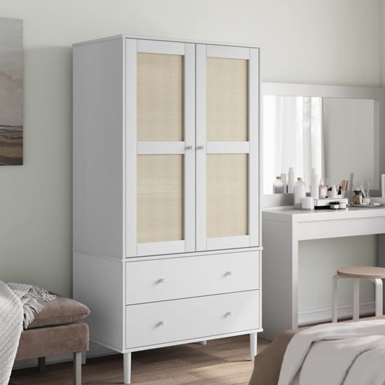 Product photograph of Fenland Wooden Wardrobe With 2 Door 2 Drawer In White from Furniture in Fashion