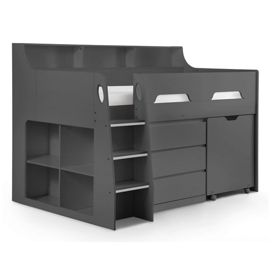 Jadiel Midsleeper Storage Children Bed In Anthracite With Desk