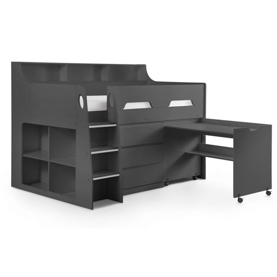 Jadiel Midsleeper Storage Children Bed In Anthracite With Desk