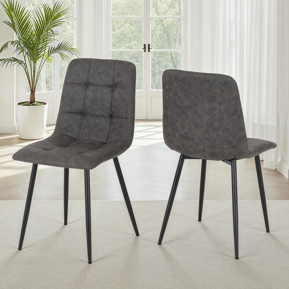Fenvio White Marble Stone Effect Dining Table with 6 Dark Grey Chairs