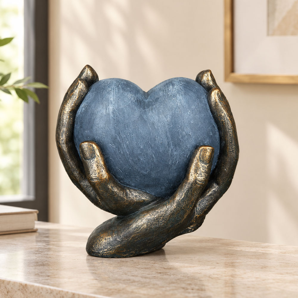Fenvio Poly Heart in Hand Sculpture in Bronze and Grey