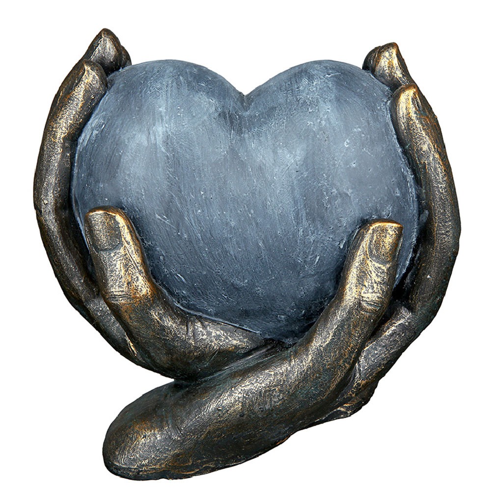 Fenvio Poly Heart in Hand Sculpture in Bronze and Grey