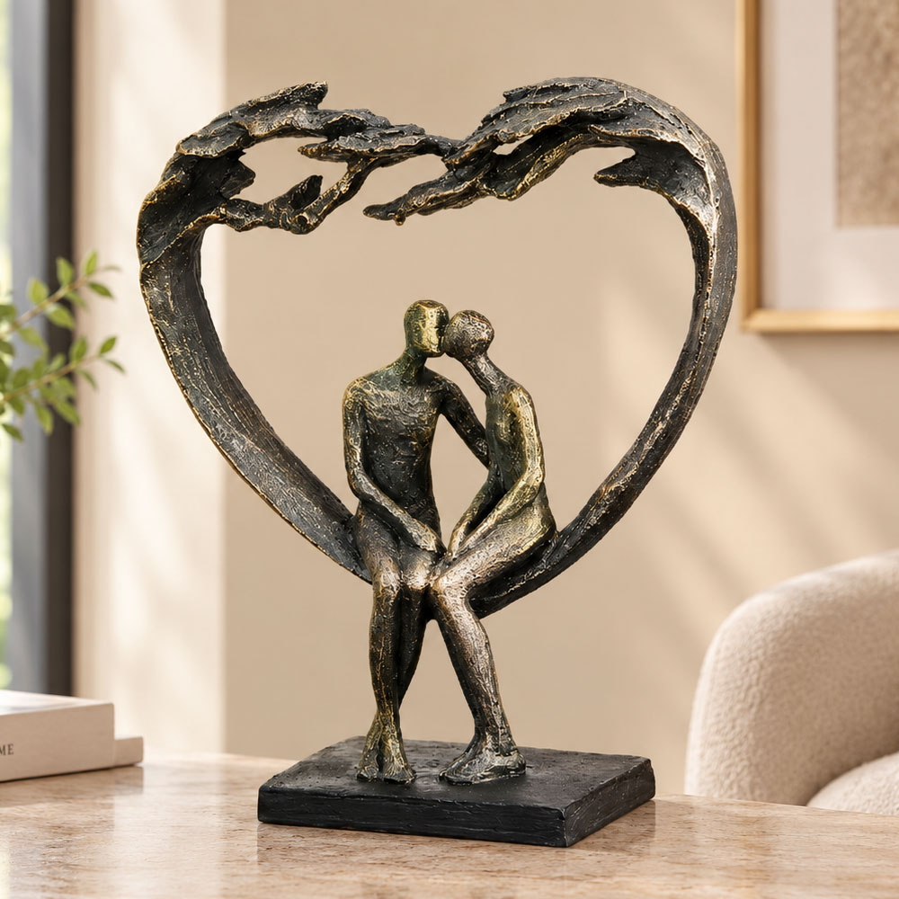 Fenvio Synthetic Resin Couple Kiss Under Tree Sculpture in Antique and Bronze