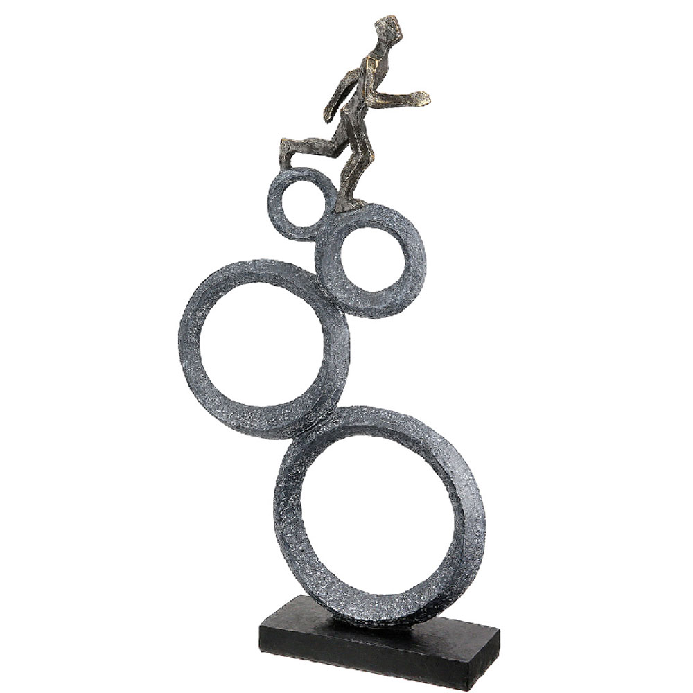 Fenvio Synthetic Resin Men Running Sculpture in Anthracite and Copper