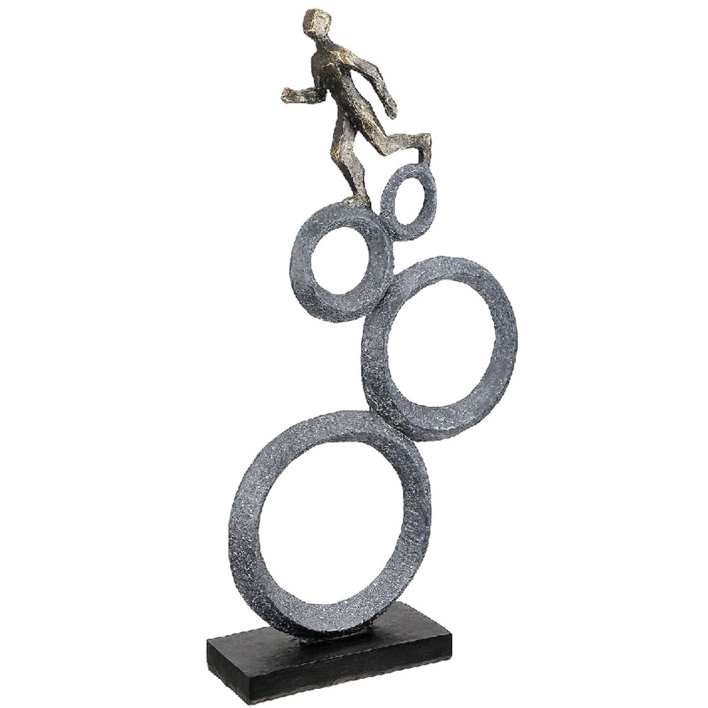 Fenvio Synthetic Resin Men Running Sculpture in Anthracite and Copper