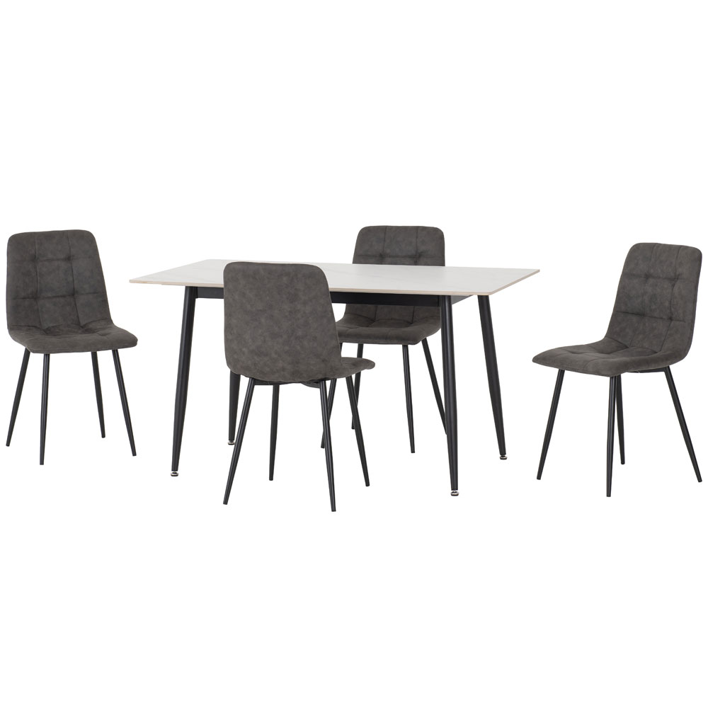 Fenvio White Marble Stone Effect Dining Table with 4 Dark Grey Chairs