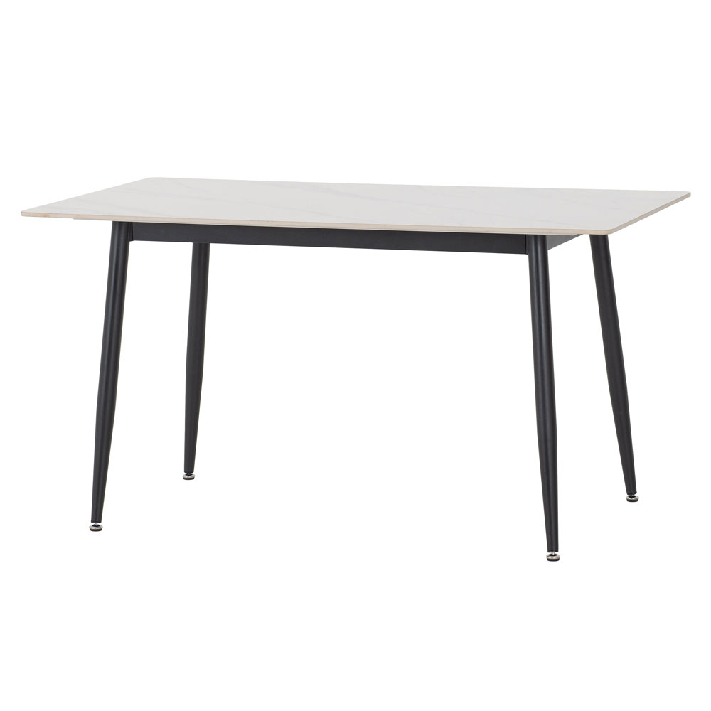 Fenvio White Marble Stone Effect Dining Table with 6 Dark Grey Chairs