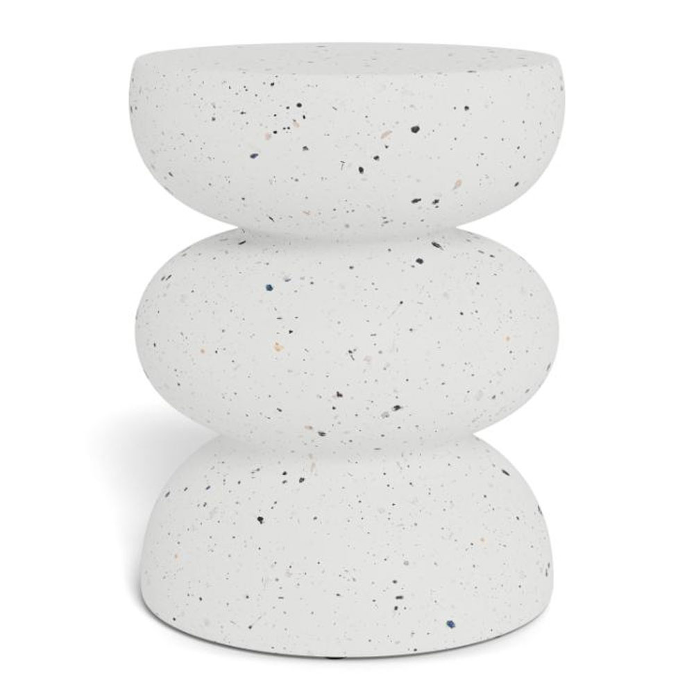 Fenvora Round Fiber Cement Side Table in Matt White Terrazzo