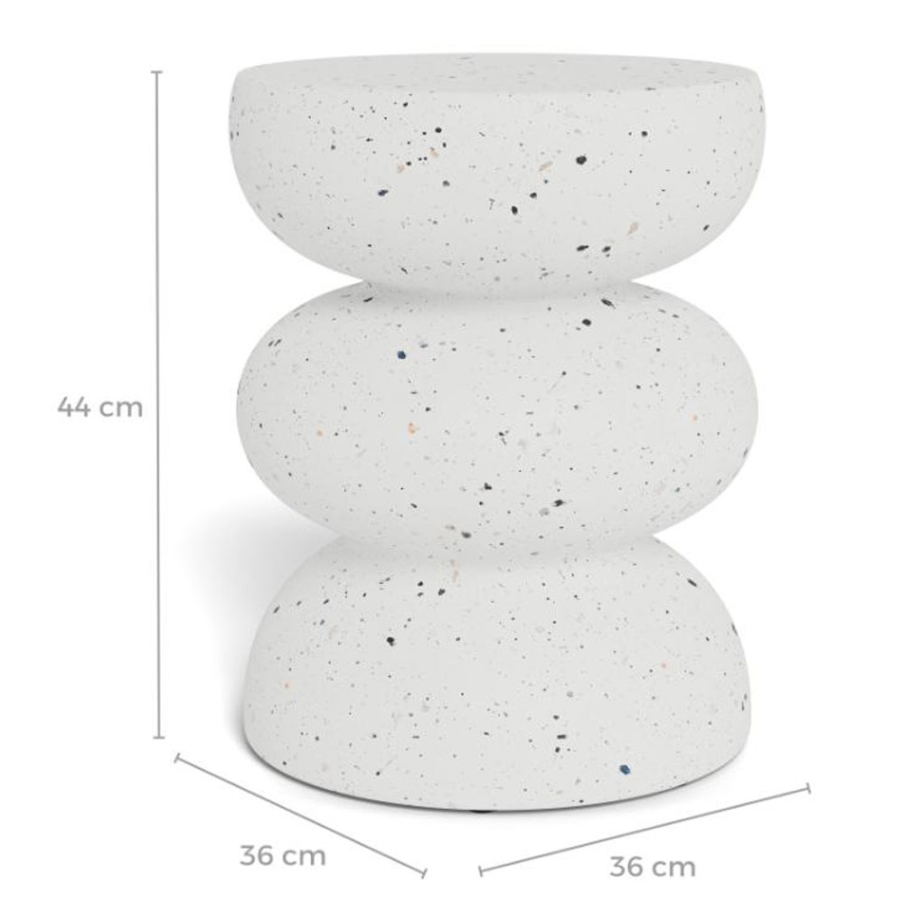 Fenvora Round Fiber Cement Side Table in Matt White Terrazzo