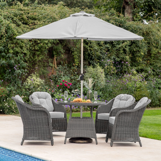 Ferax Outdoor 4 Seater Dining Set In Grey Weave Rattan