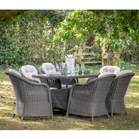 Ferax Outdoor 6 Seater Dining Set In Grey Weave Rattan