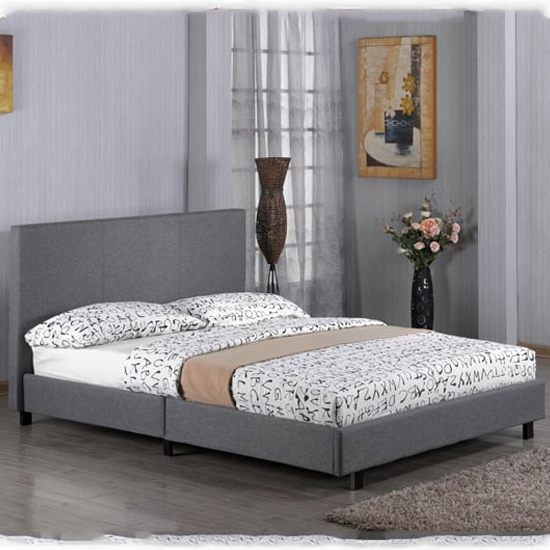 Product photograph of Feray Linen Fabric King Size Bed In Grey from Furniture in Fashion