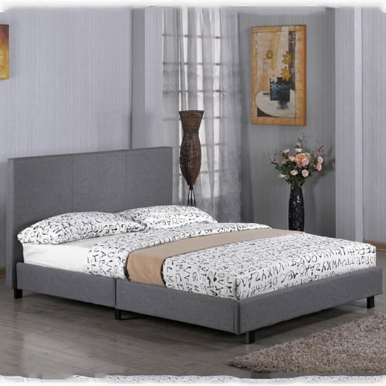 Feray Linen Fabric Single Bed In Grey