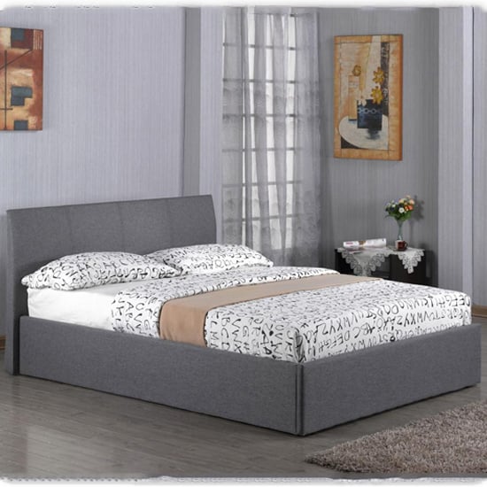 Feray Linen Fabric Storage Double Bed In Grey