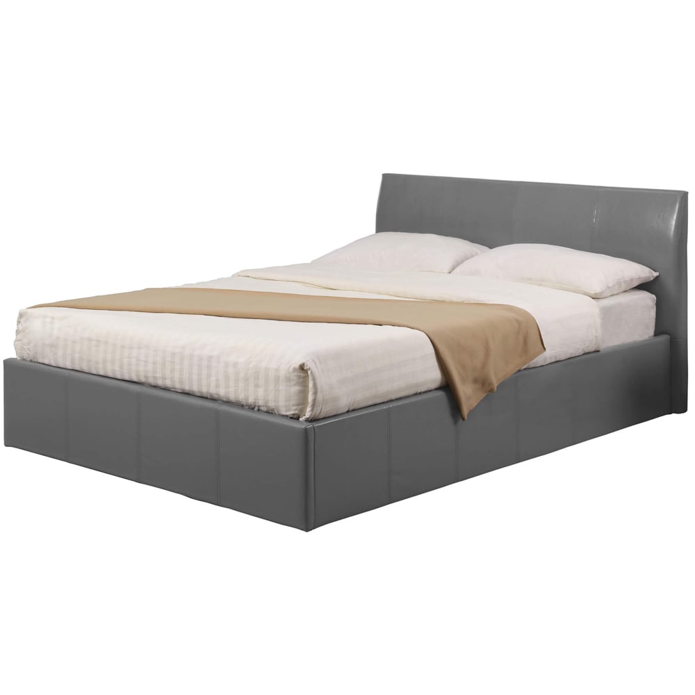 Feray PU Leather Ottoman Storage King Size Bed In Grey