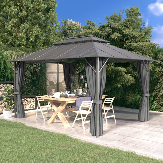 Ferdi 3m x 4m Gazebo With Roof And Sidewall In Anthracite Furniture in Fashion
