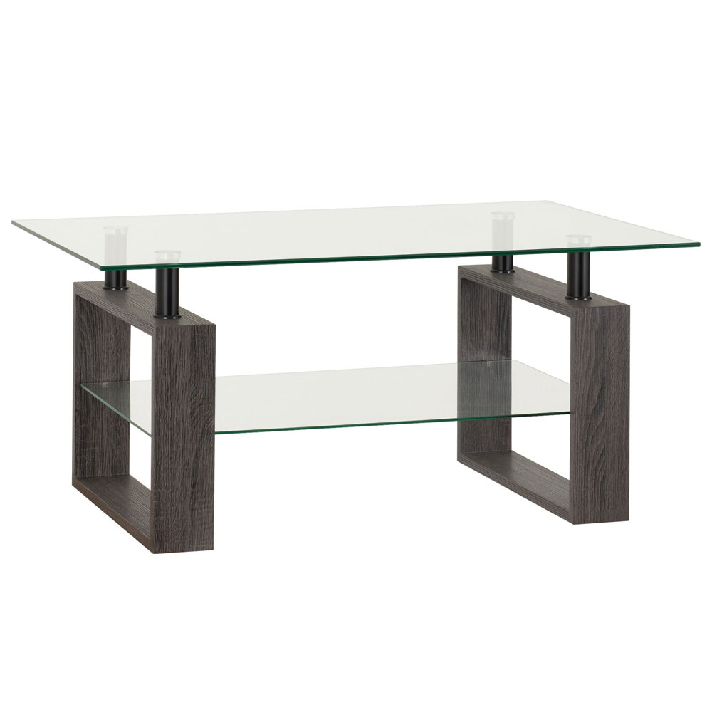 Ferionis Glass Top Coffee Table with Black Wood Grain Base