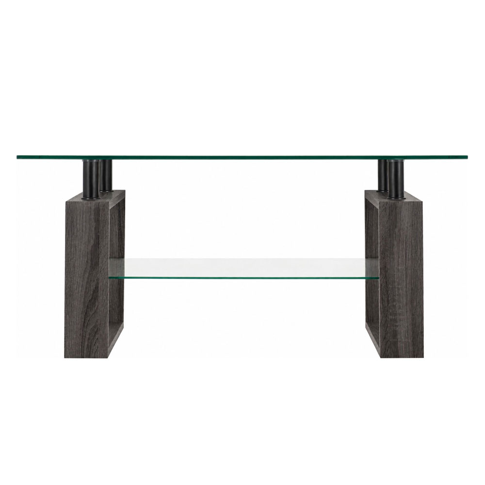 Ferionis Glass Top Coffee Table with Black Wood Grain Base