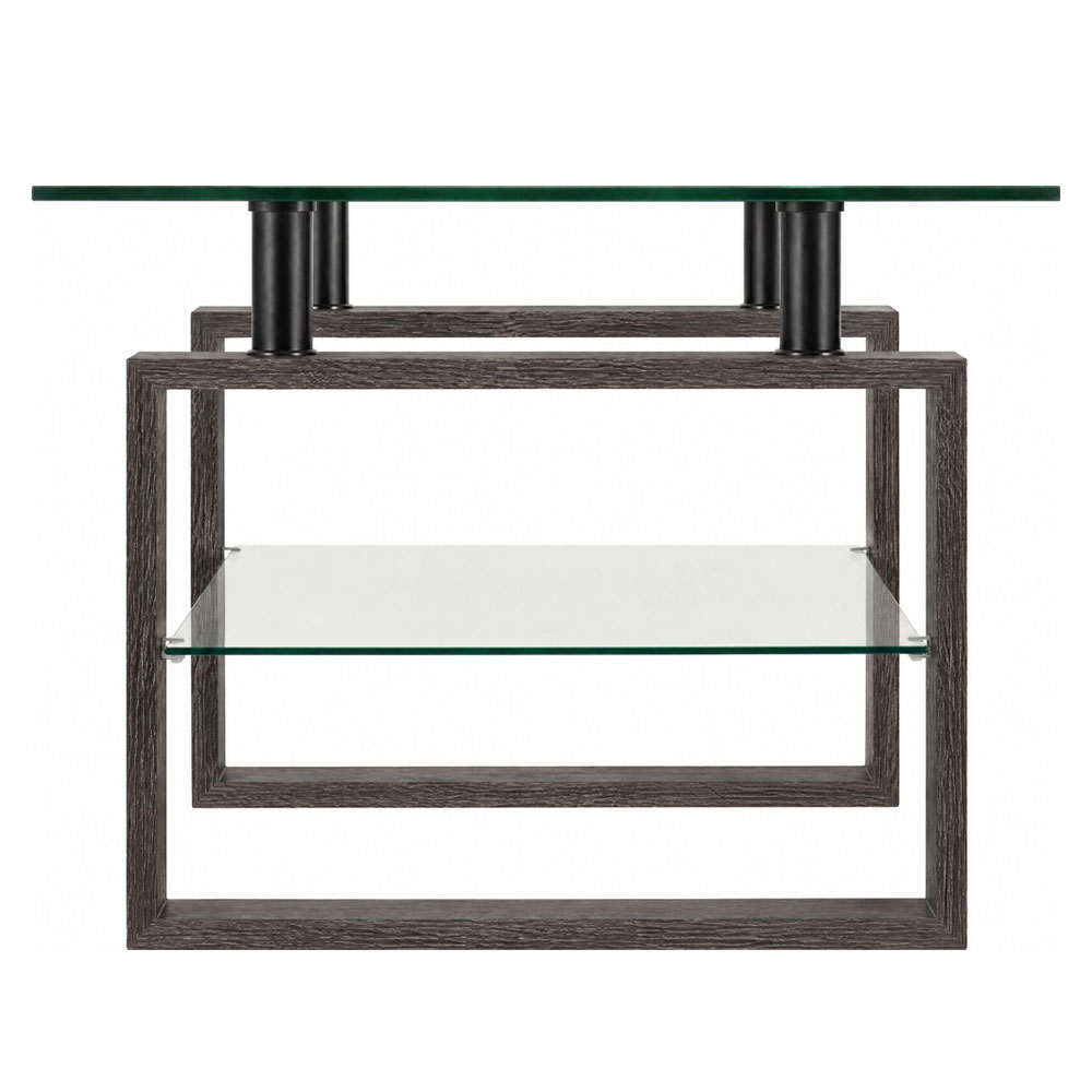 Ferionis Glass Top Coffee Table with Black Wood Grain Base