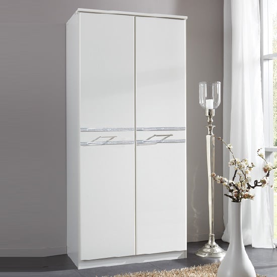 Ferito Wardrobe In Alpine White With Crystals And 2 Doors_1