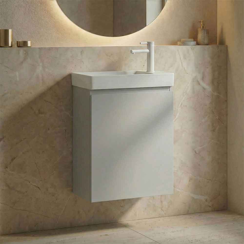 Ferla 400mm Wooden Wall Mounted Vanity Unit & Basin with 1 Door in Matte Cashmere