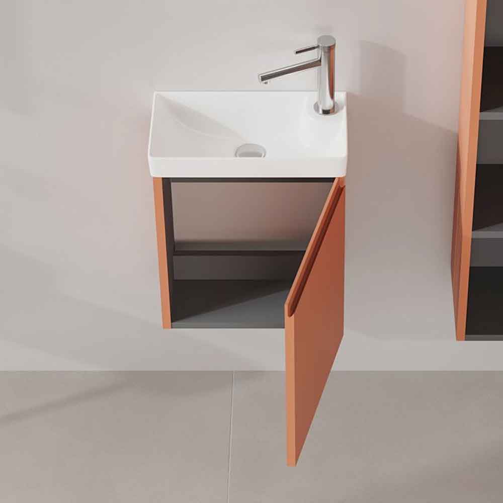Ferla 400mm Wooden Wall Mounted Vanity Unit & Basin with 1 Door in Matte Cinnamon