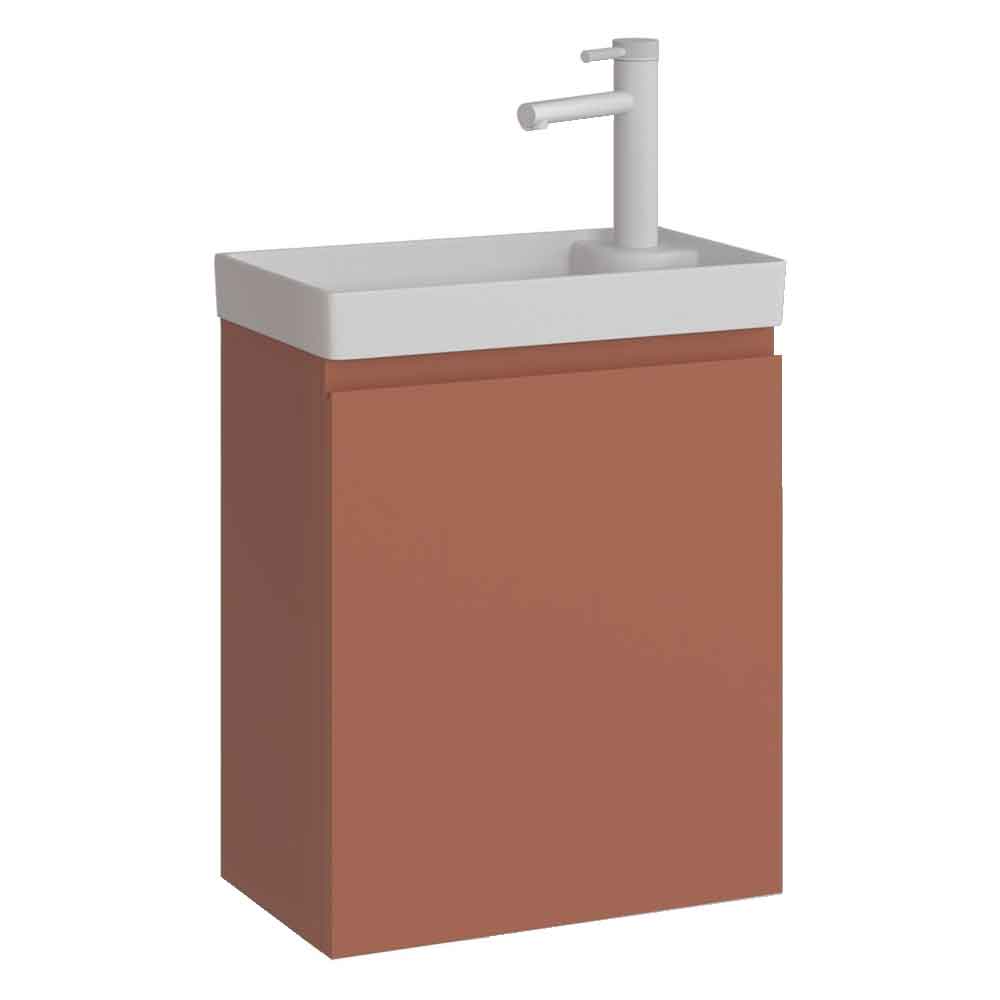 Ferla 400mm Wooden Wall Mounted Vanity Unit & Basin with 1 Door in Matte Cinnamon