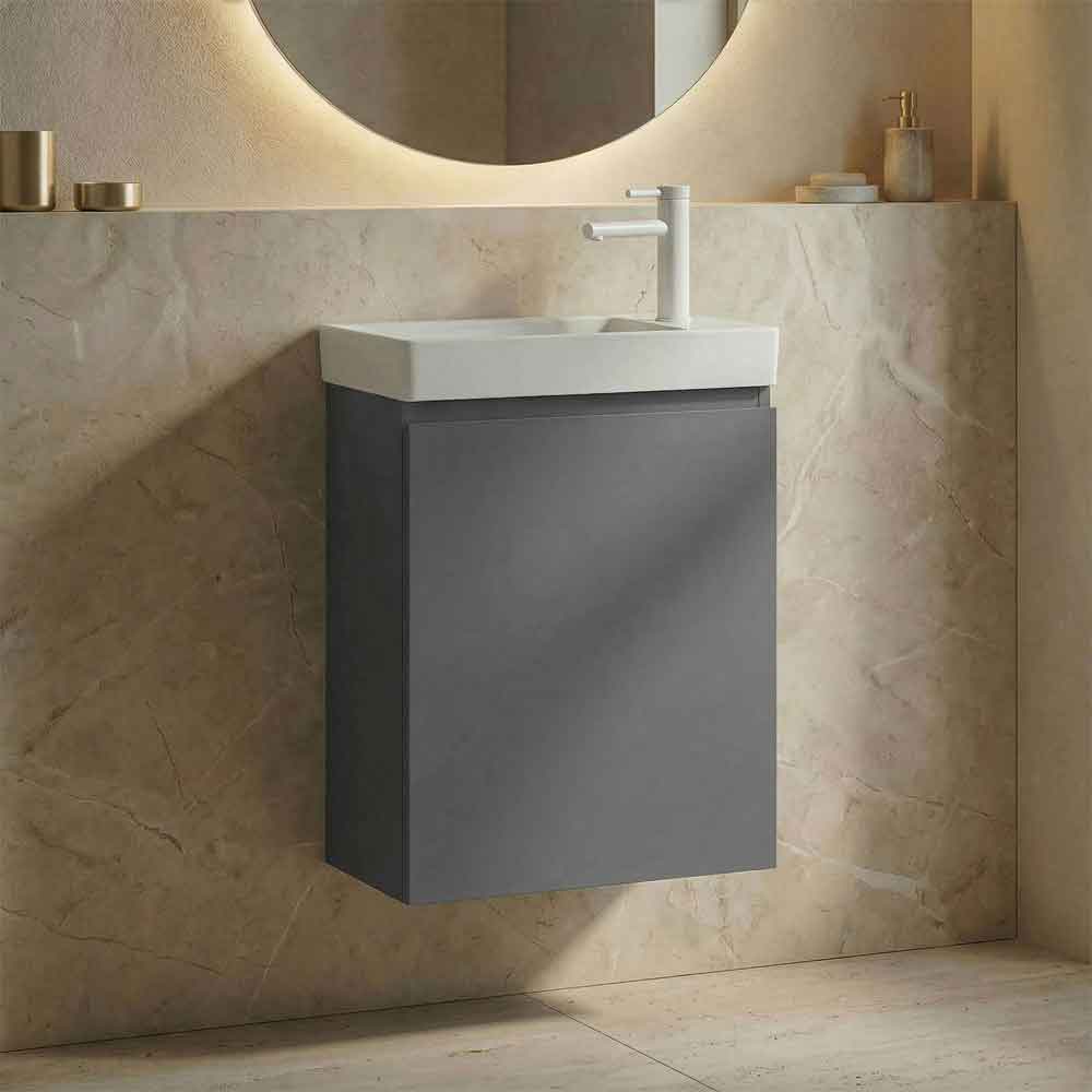 Ferla 400mm Wooden Wall Mounted Vanity Unit & Basin with 1 Door in Matte Grey
