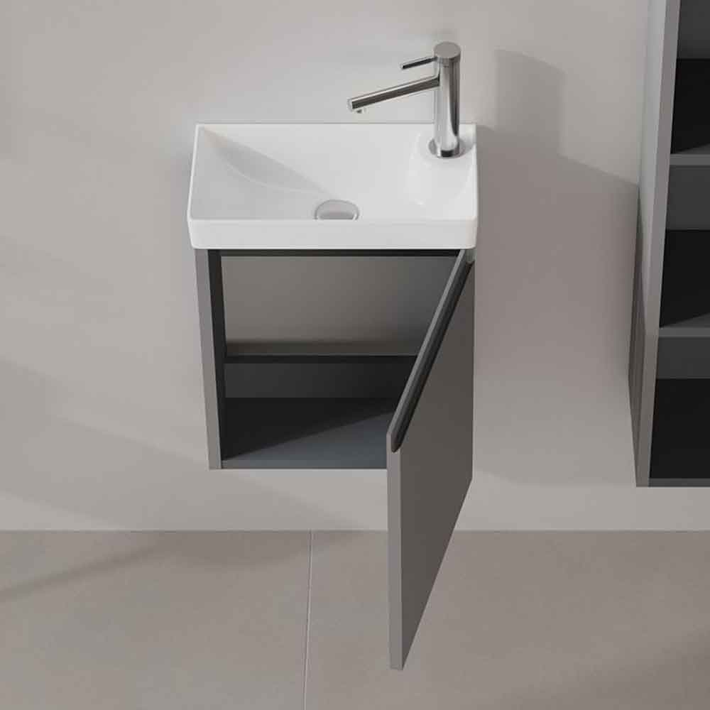 Ferla 400mm Wooden Wall Mounted Vanity Unit & Basin with 1 Door in Matte Grey