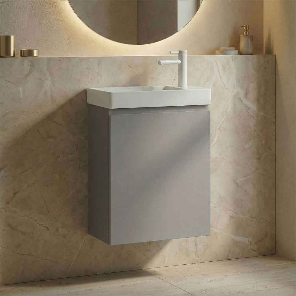 Ferla 400mm Wooden Wall Mounted Vanity Unit & Basin with 1 Door in Matte Mink