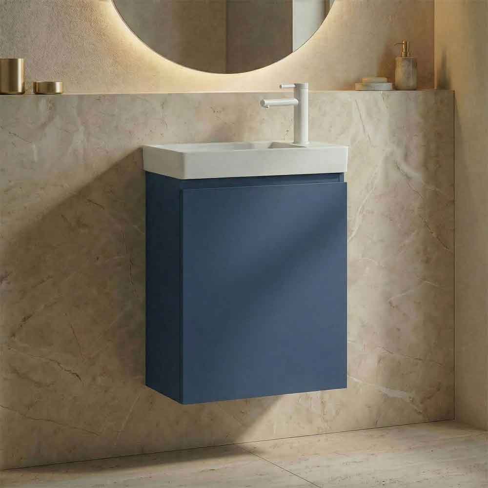 Ferla 400mm Wooden Wall Mounted Vanity Unit & Basin with 1 Door in Petrol Blue