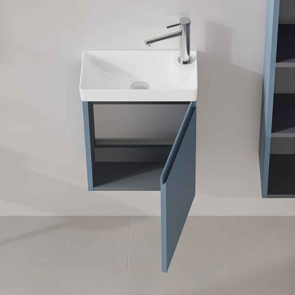 Ferla 400mm Wooden Wall Mounted Vanity Unit & Basin with 1 Door in Petrol Blue