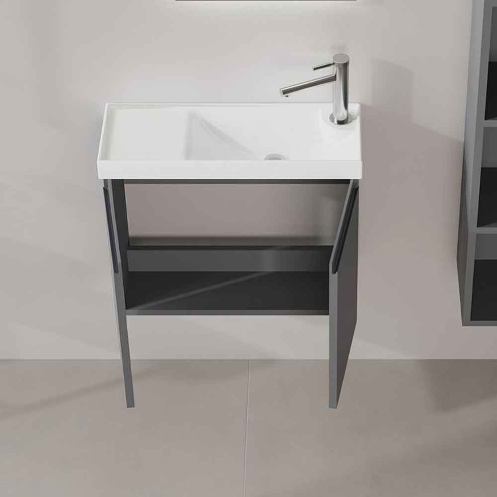 Ferla 600mm Wooden Wall Mounted Vanity Unit & Basin with 2 Doors in Matte Anthracite