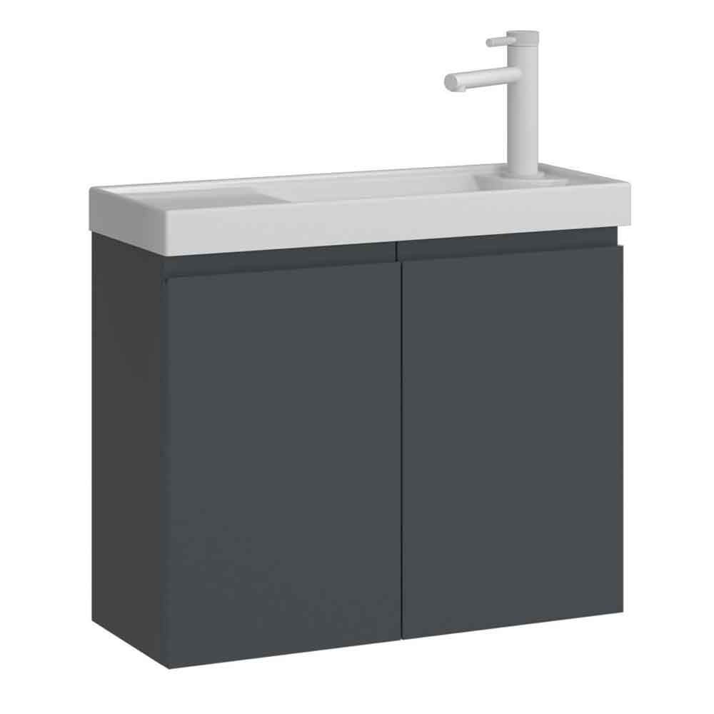 Ferla 600mm Wooden Wall Mounted Vanity Unit & Basin with 2 Doors in Matte Anthracite