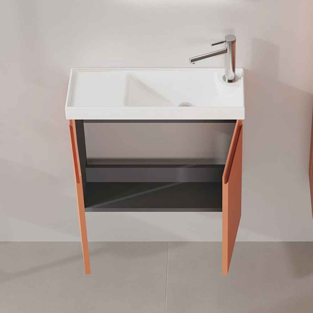 Ferla 600mm Wooden Wall Mounted Vanity Unit & Basin with 2 Doors in Matte Cinnamon