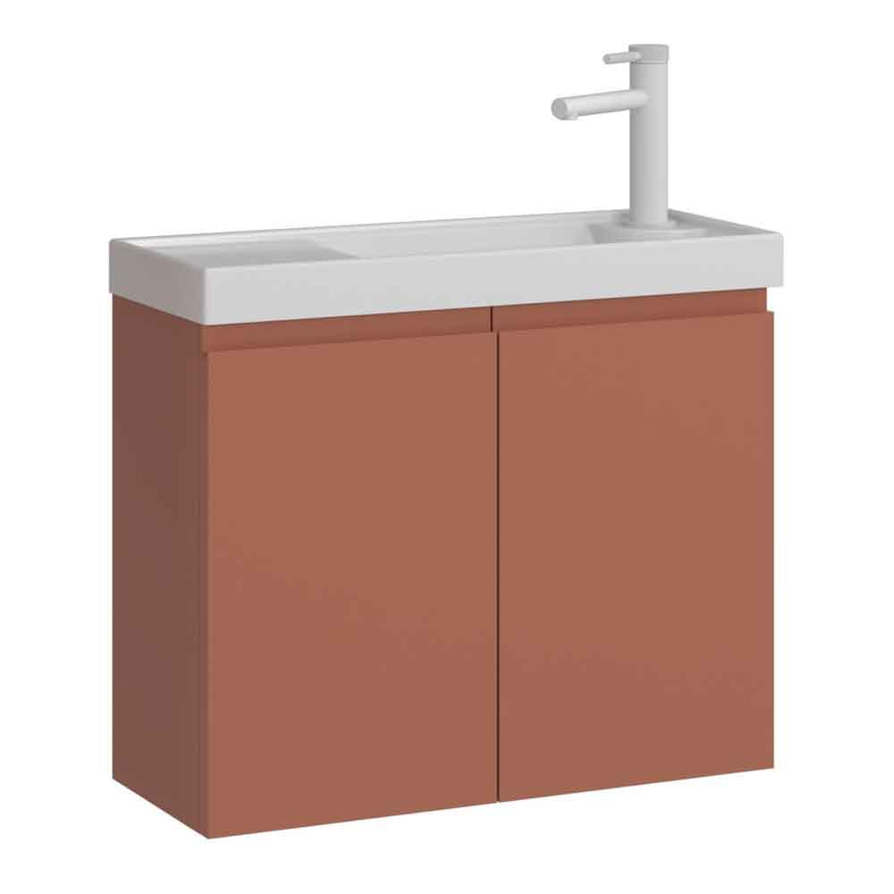 Ferla 600mm Wooden Wall Mounted Vanity Unit & Basin with 2 Doors in Matte Cinnamon