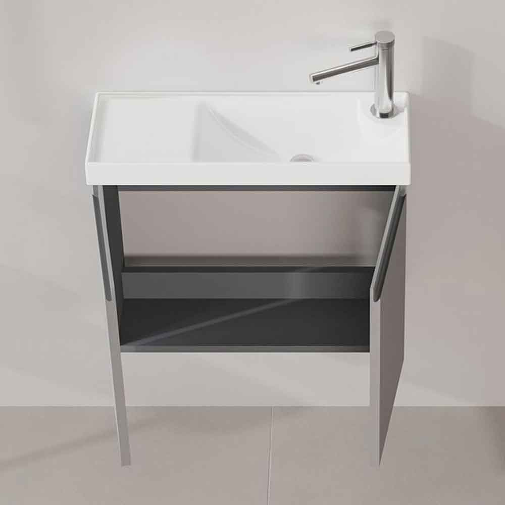 Ferla 600mm Wooden Wall Mounted Vanity Unit & Basin with 2 Doors in Matte Grey