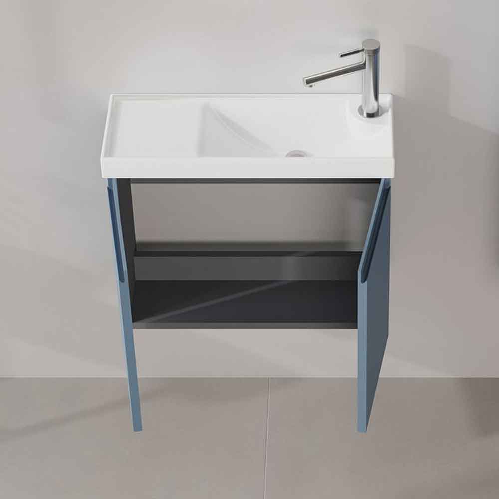 Ferla 600mm Wooden Wall Mounted Vanity Unit & Basin with 2 Doors in Petrol Blue