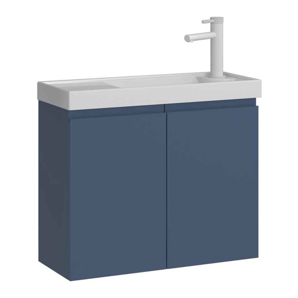 Ferla 600mm Wooden Wall Mounted Vanity Unit & Basin with 2 Doors in Petrol Blue